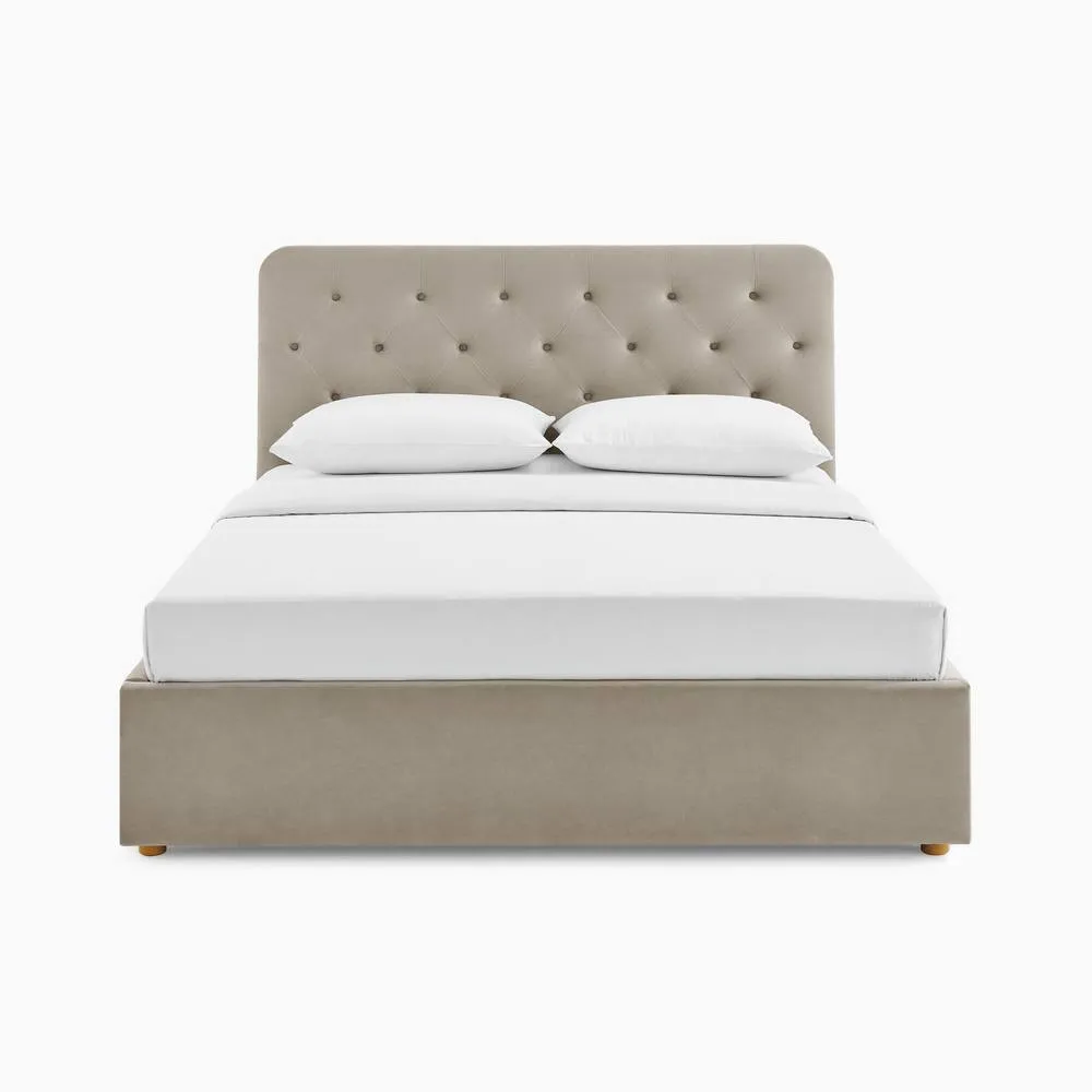 FurnitureboxUK Hayden Taupe Velvet Ottoman Double Bed Frame in Beige 3