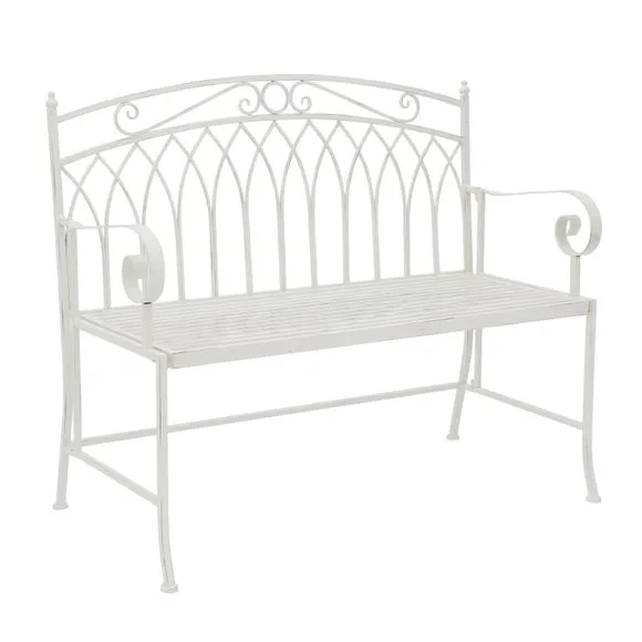 Wrought Iron 2 Seater White Bench 4