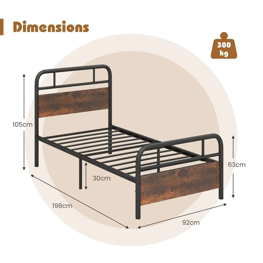 Costway Single Size Bed Frame Platform Metal Slats Support Bed 2