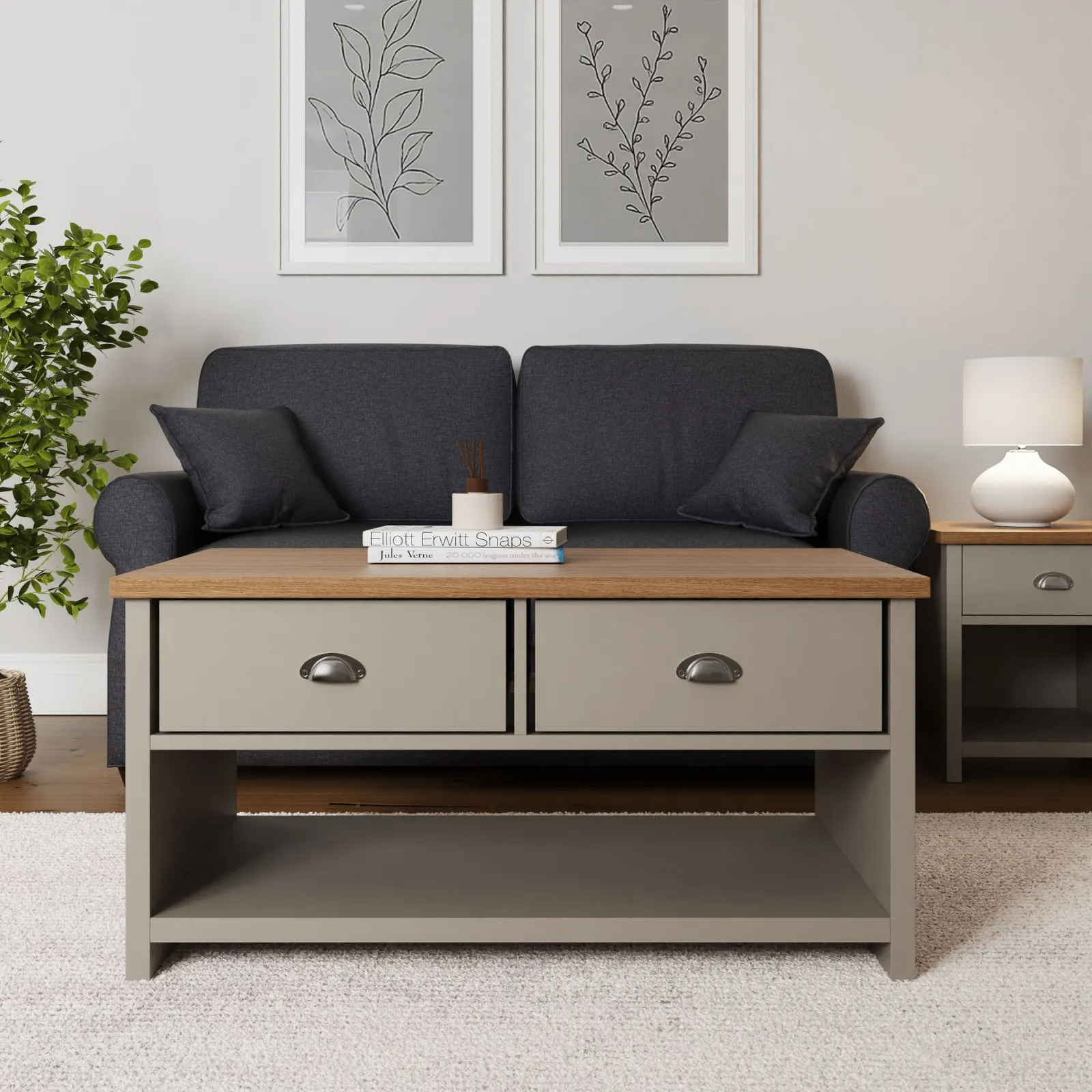 GFW Lancaster 2 Drawer Coffee Table in Grey