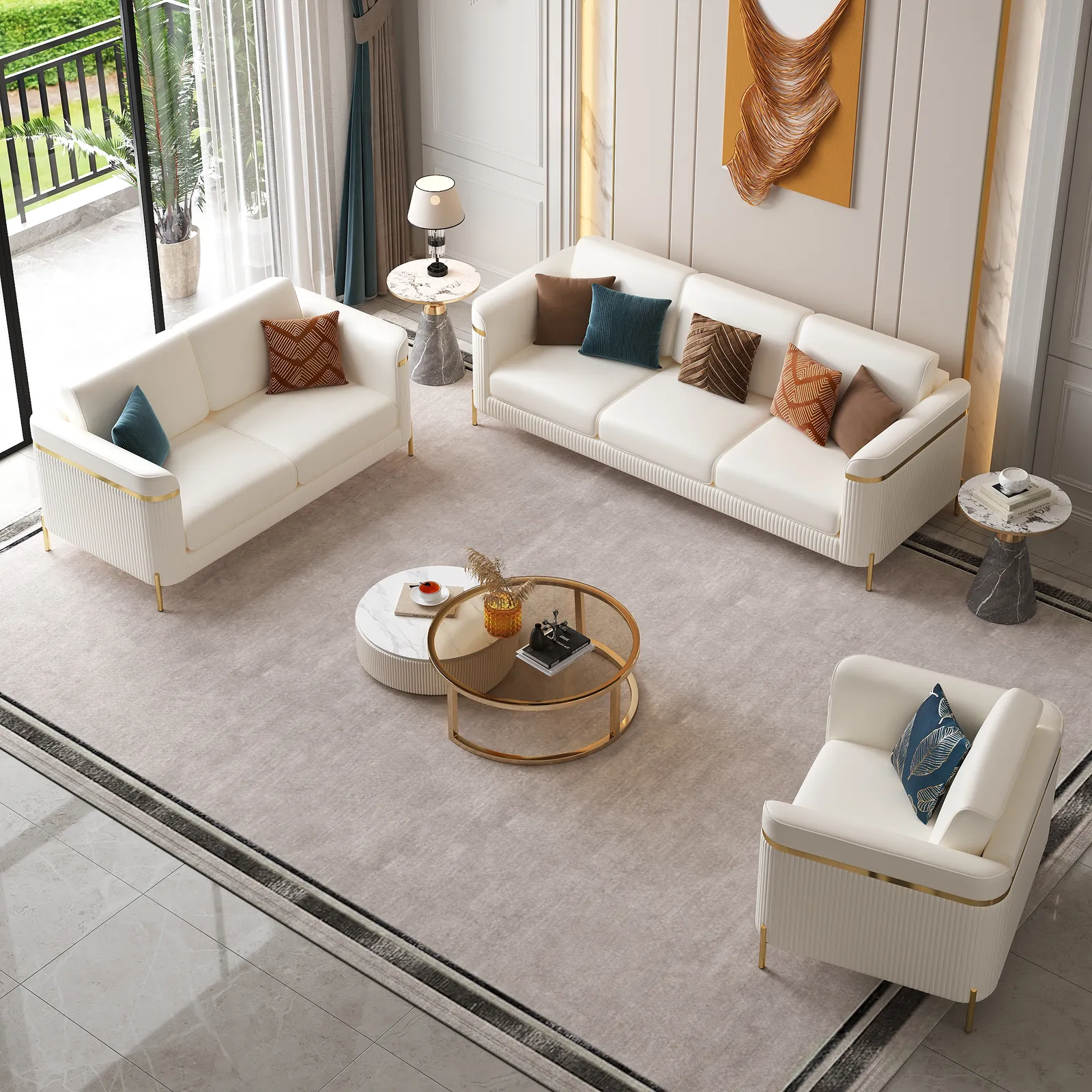 3 PCS Vertex Sofa Set with Chair Modern Living Room Sofa Set with Cushion