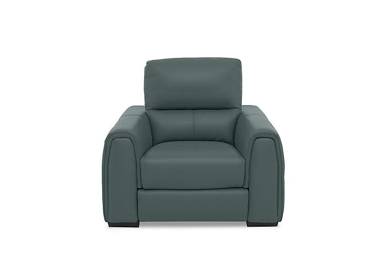 Flex Leather Power Recliner Armchair with Storage Arms - BV Lake Green