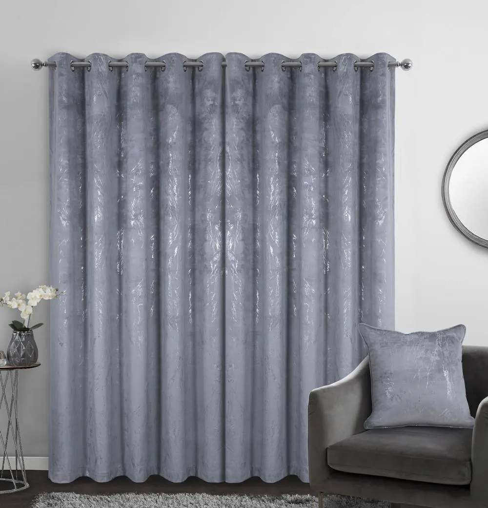 Smart Living Marble Effect Velvet Eyelet Curtains - Thermal Blackout - 2 Panels in Grey 2