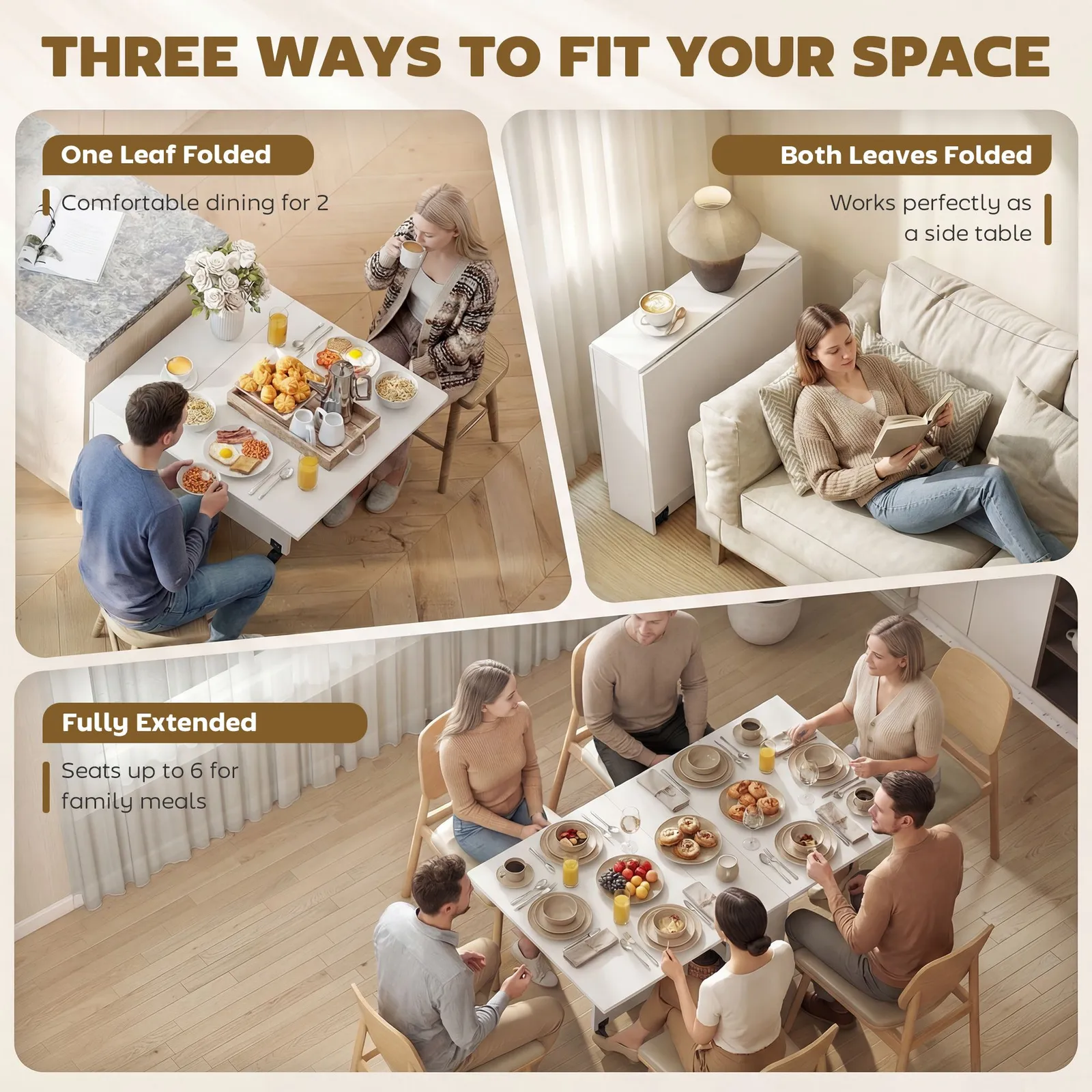 HOMCOM 80-140 cm Folding Dining Table for 4-6 Drop Leaf Table in White 4