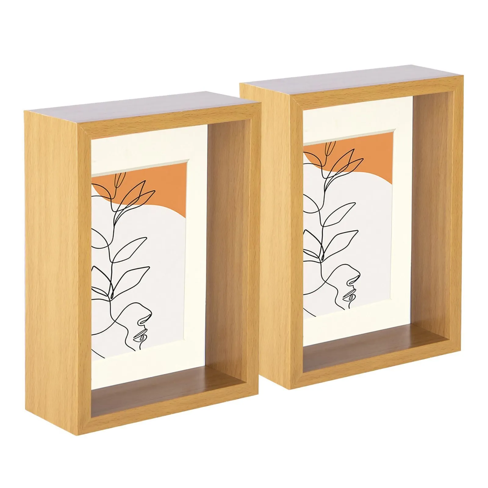 Nicola Spring 3D Deep Box Photo Frames - 5 x 7" with 4 x 6" Mount - Light Wood - Pack of 5 in Ivory 1