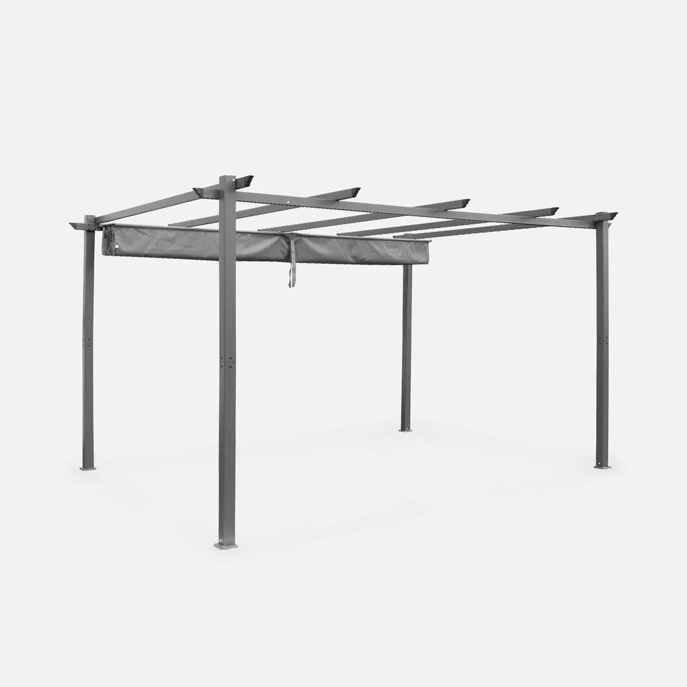 sweeek 3x4m Aluminium Pergola With Retractable Roof in Grey 3