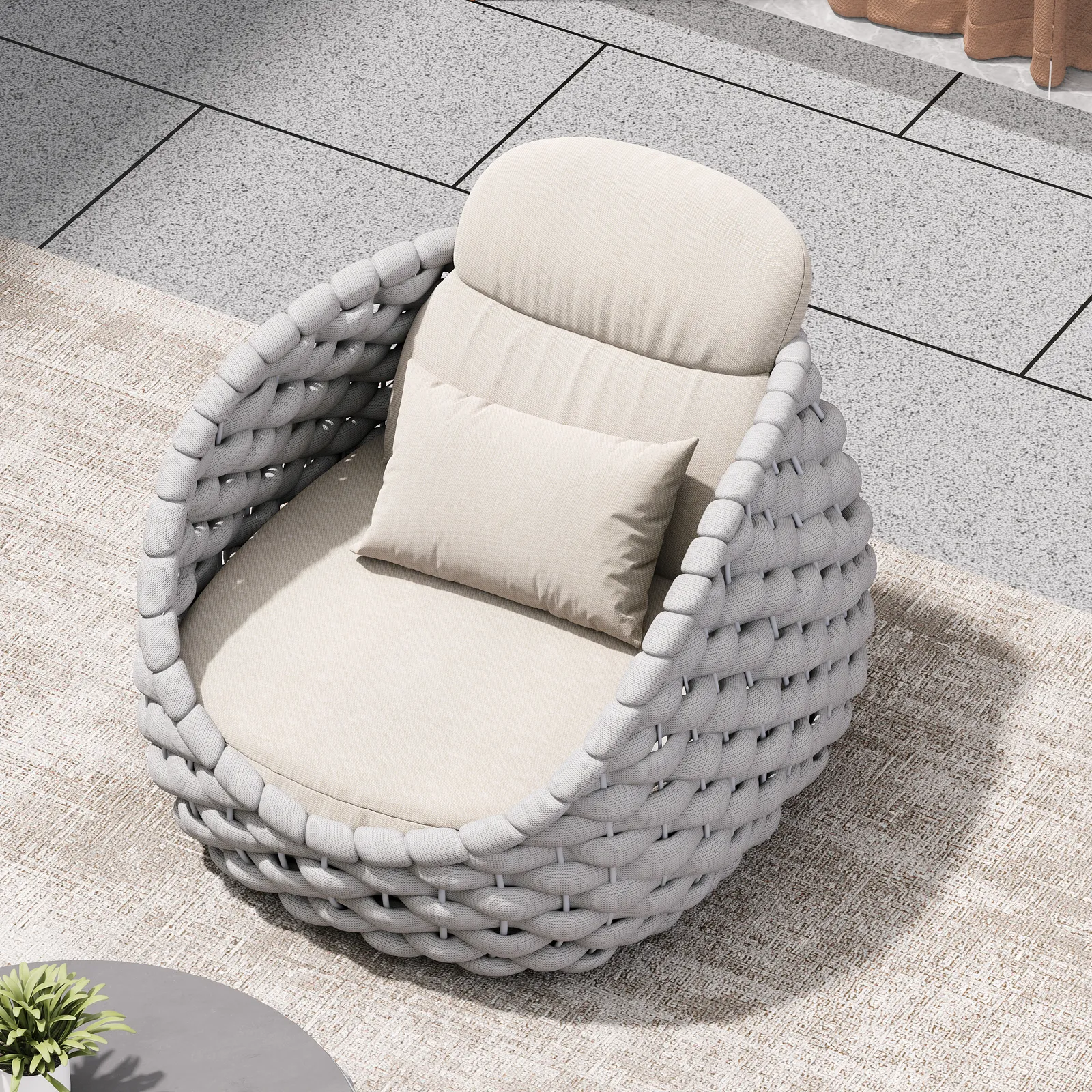Cocaro Garden Aluminium & Rope Weave Lounge Chair in Grey & White