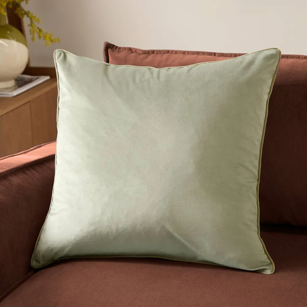Furn Meridian Velvet Piped Cushion in Light Green