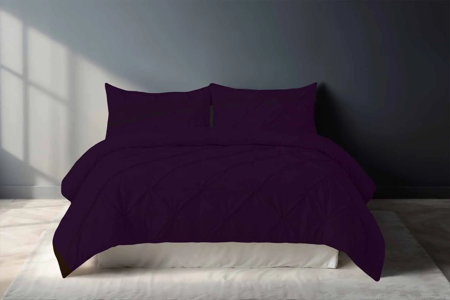Snug City Pintuck Pinch Pleated Polycotton Duvet Cover & Pillowcase/s Set Bed Linen in Plum