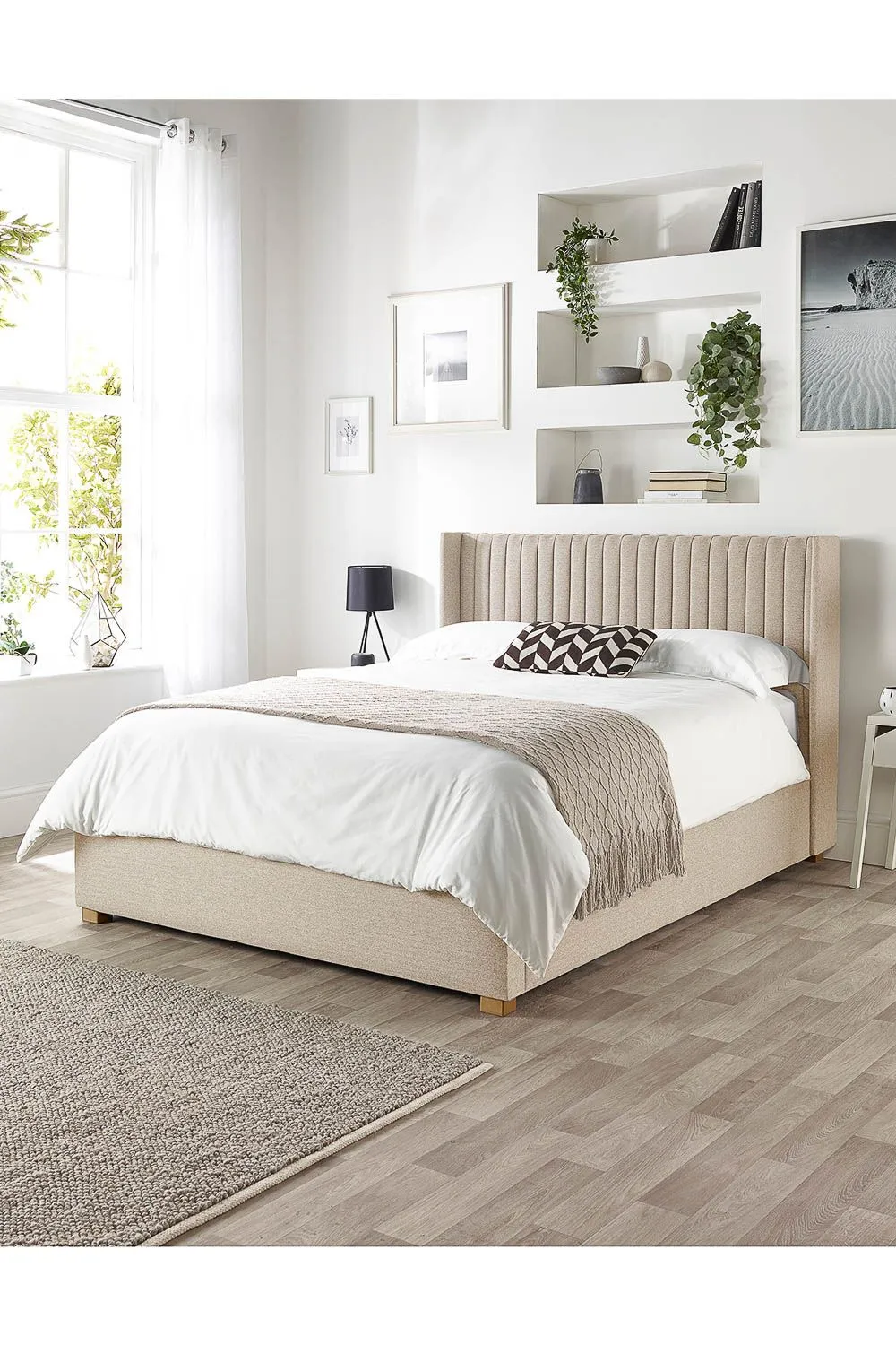 Catherine Lansfield Soho Ottoman Storage Wing Bed in Saxon Twill Fabric, Custom Made in Natural 4