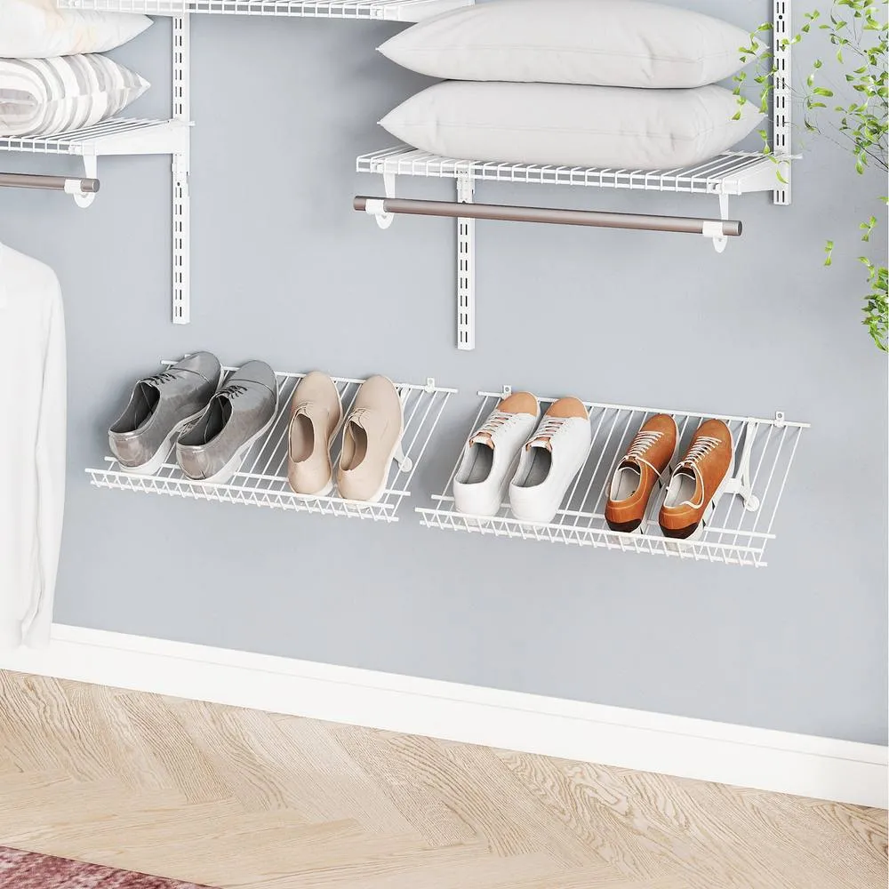 Costway Closet Shelves Wall Mounted Set of 2 Metal Wire Shoe Racks-White in White