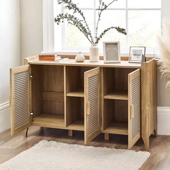 Sydney 3 Door Oak Effect Sideboard with Rattan Print 3