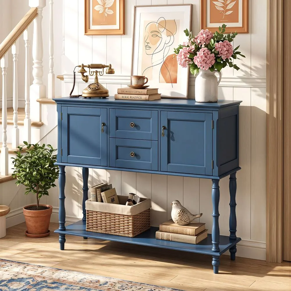 Costway Console Table 2 Drawers 2 Door Cabinets Storage Shelf in Blue 5