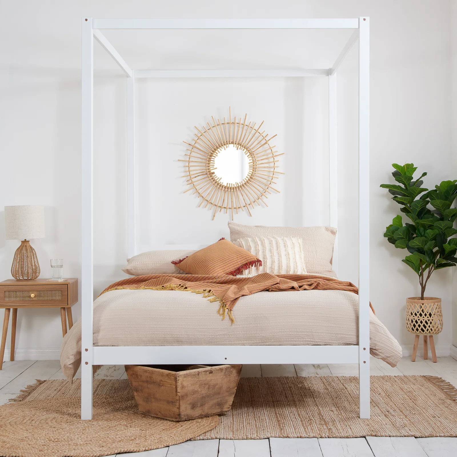Birlea Four Poster Bed Frame Solid Wood 4 Poster Canopy Mercia in White 2