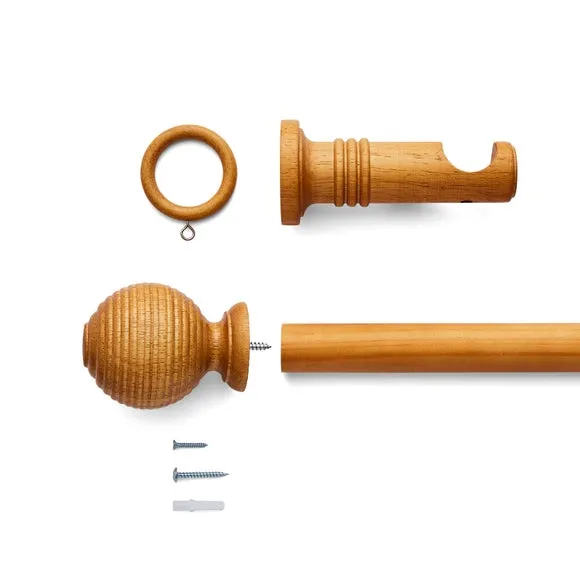 Ribbed Ball Wood Curtain Pole 3