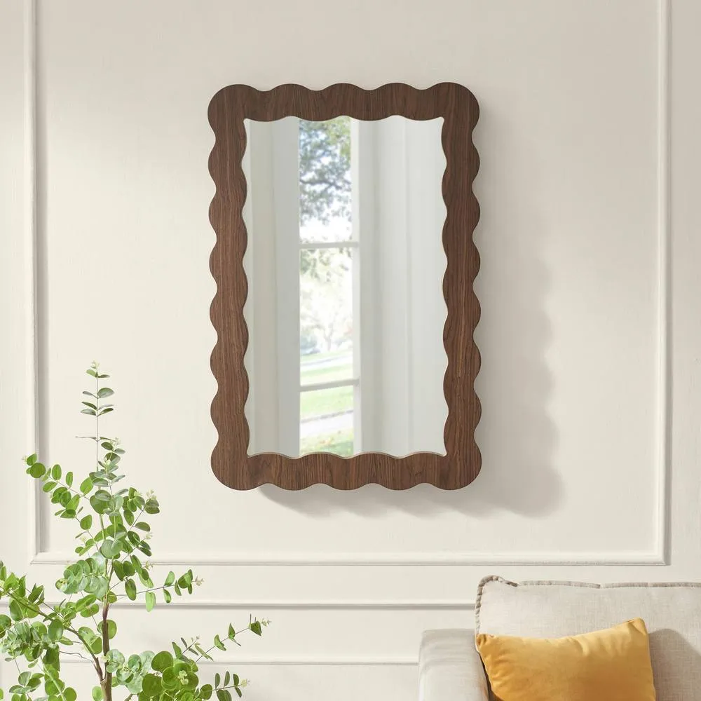 FurnitureboxUK Wiggle Walnut Wood Medium Rectangle 90x60cm Wall Mirror 2