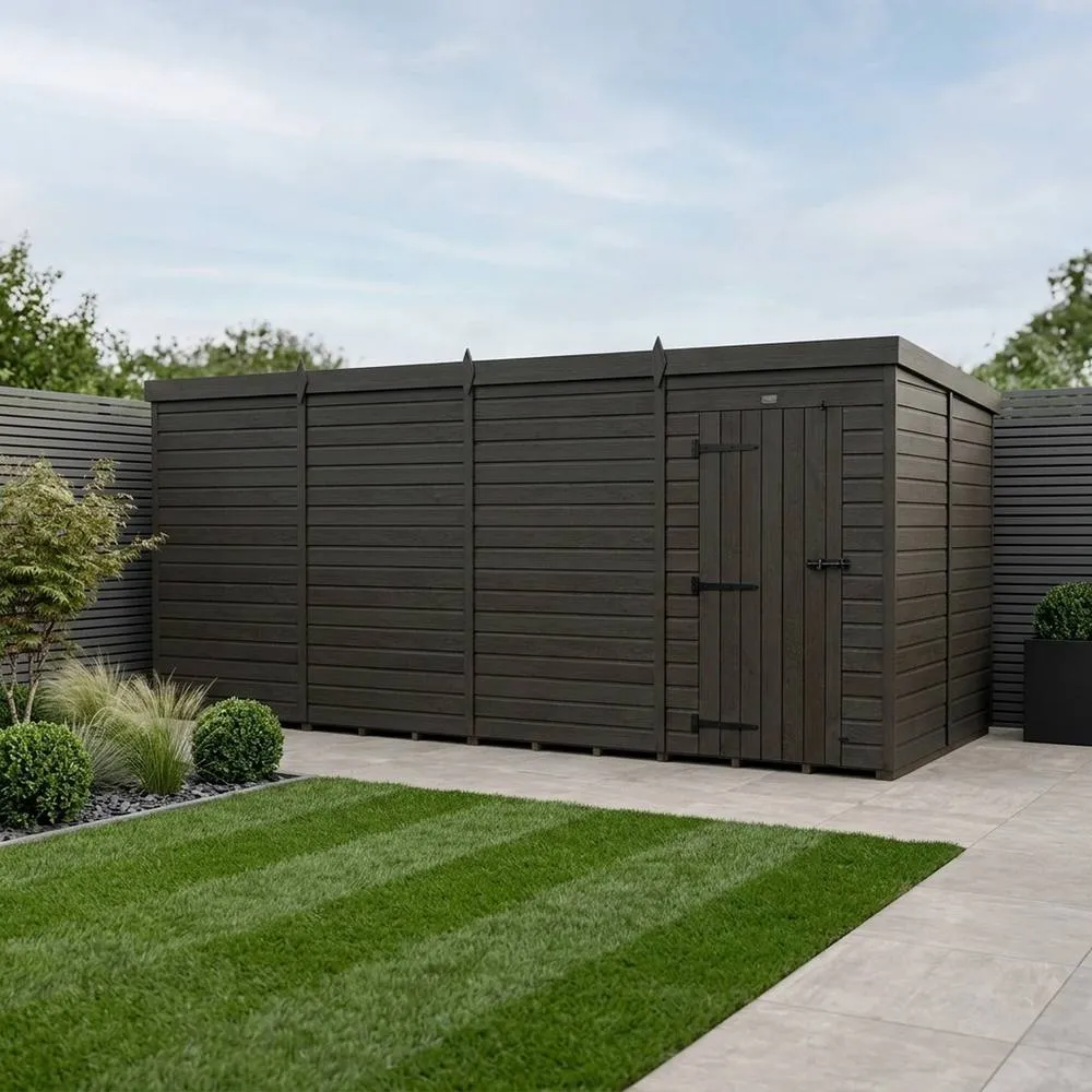 Buttercup Farm 19ft x 10ft Composite Pent Garden Shed Single Door No Windows in Grey 2