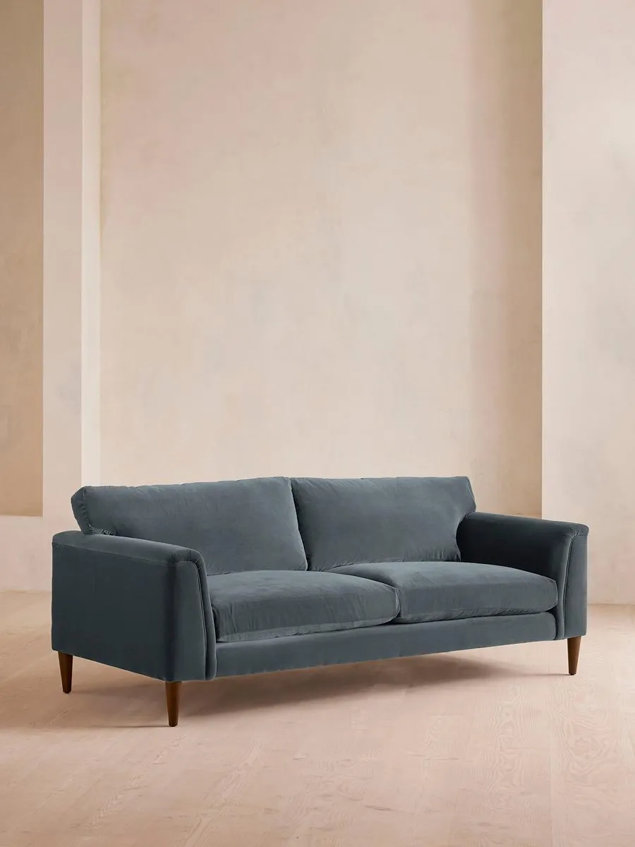 Reya Three Seater Sofa, Velvet, Grey Blue