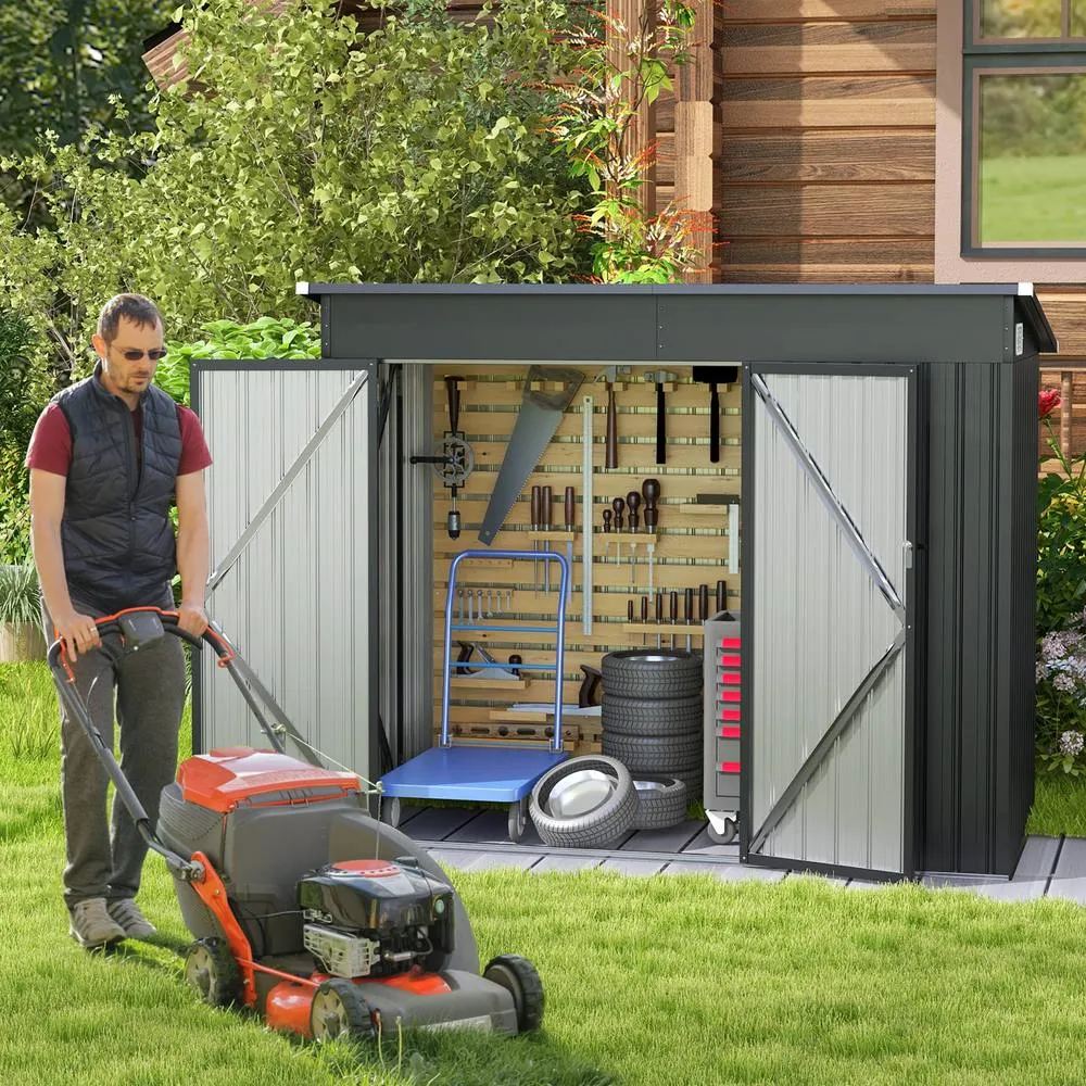 Costway 235 x 117 x 185cm Outdoor Storage Shed Garden Tool House w/2 Doors-Grey in Grey 3