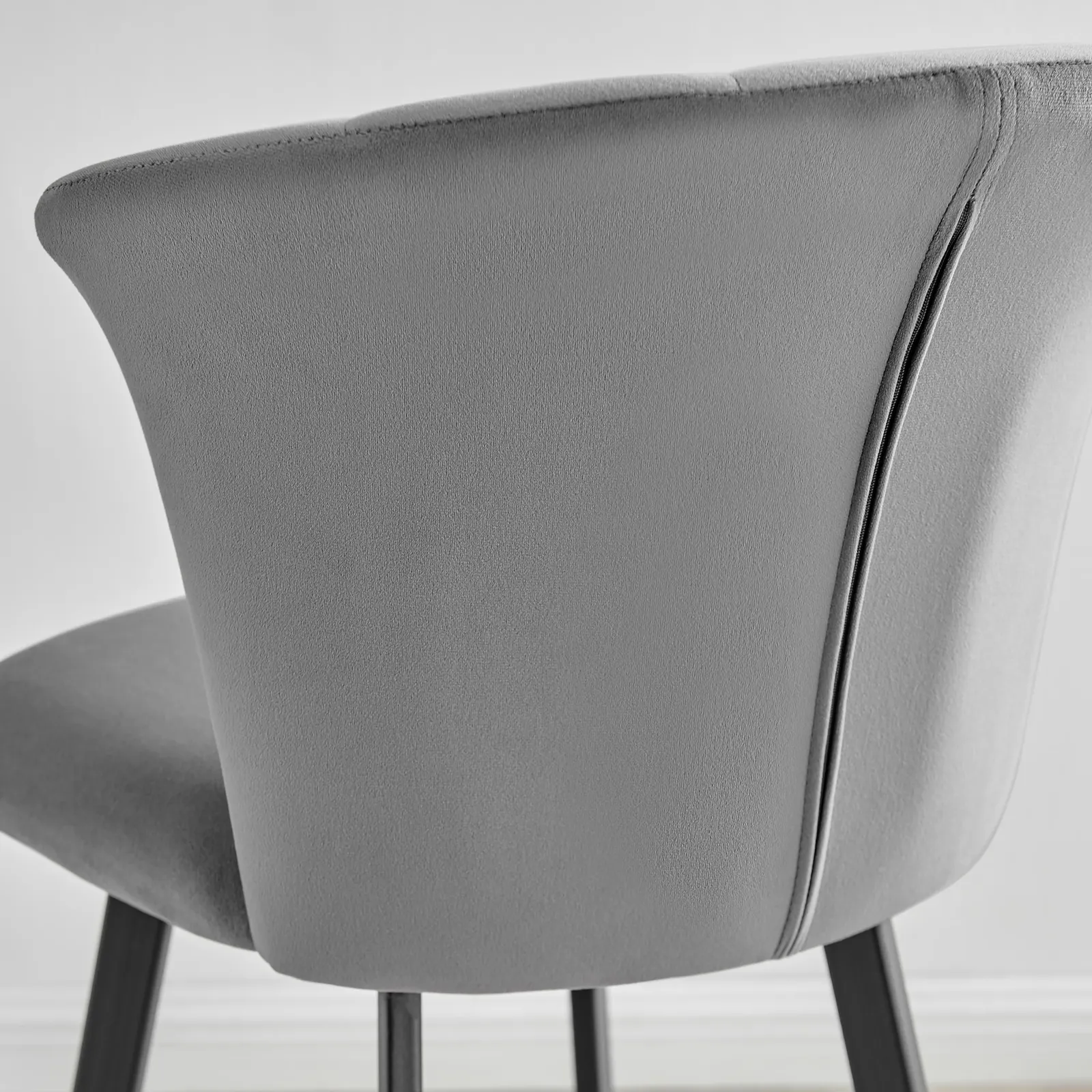 FurnitureboxUK Set of 2 Juniper Soft Touch Velvet Fluted Art Deco Counter Stools With Black Metal Legs in Grey 4