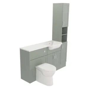 Deccado Padworth Willow Green Fitted Tower, Vanity & Toilet Pan Unit Combination with RH Basin - 1500mm