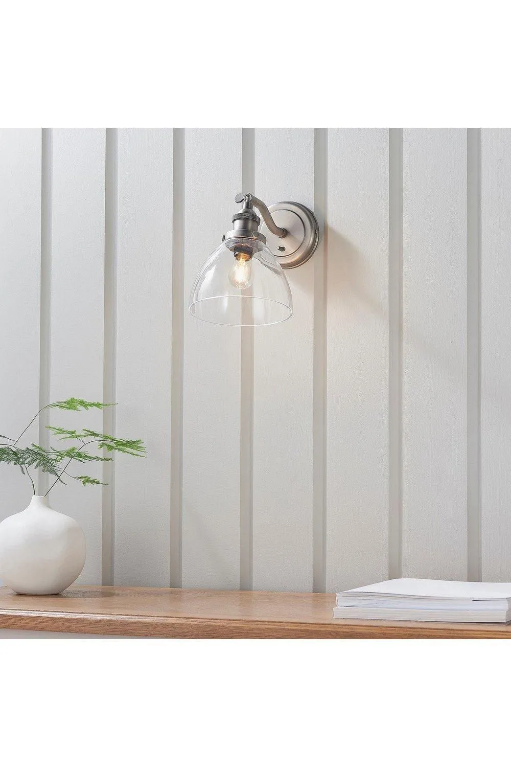 Netlighting Hansen Dome Wall Lamp Brushed Silver Paint Clear Glass 5