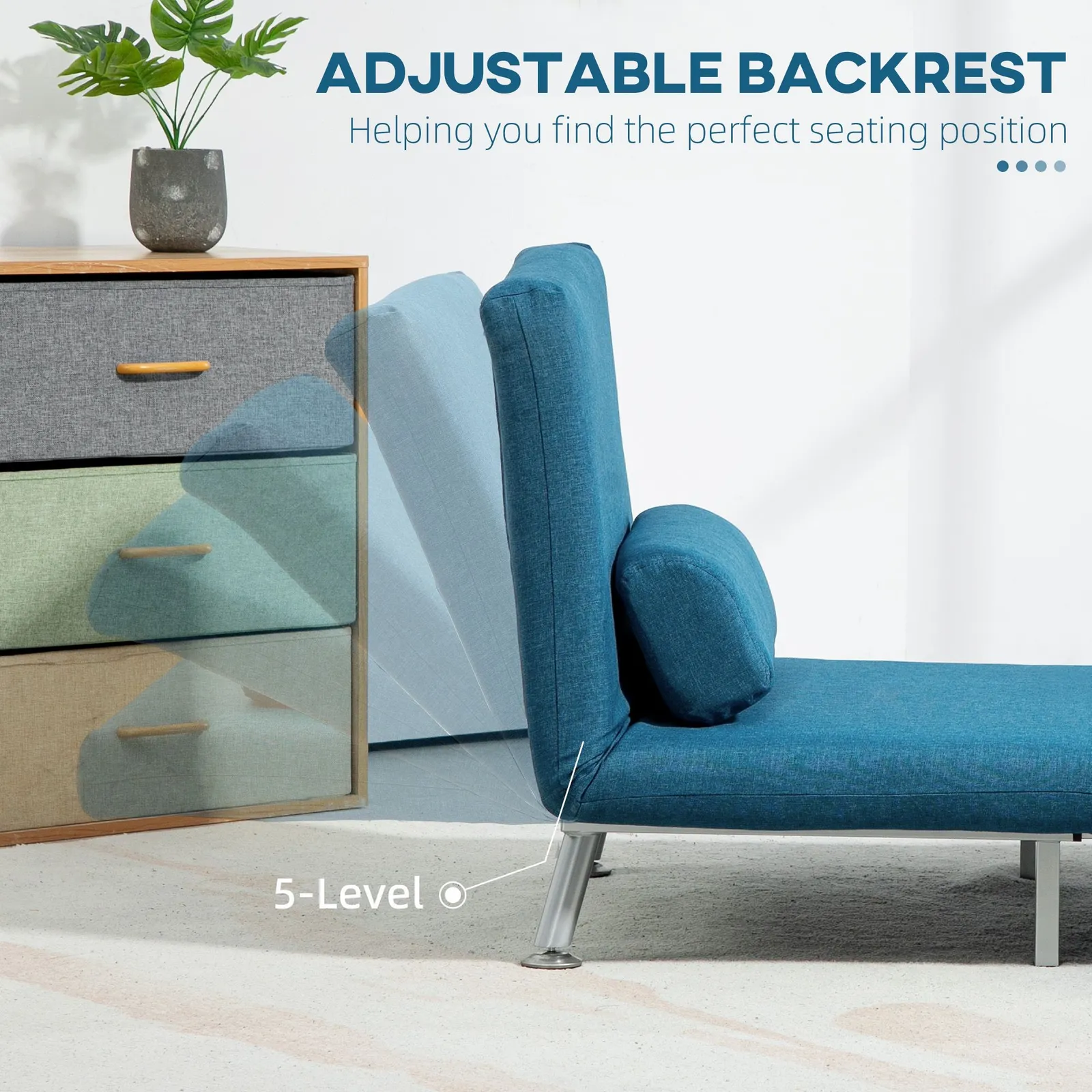 HOMCOM Folding 5 Position Convertible Sleeper Chair Sofa Bed Blue 6
