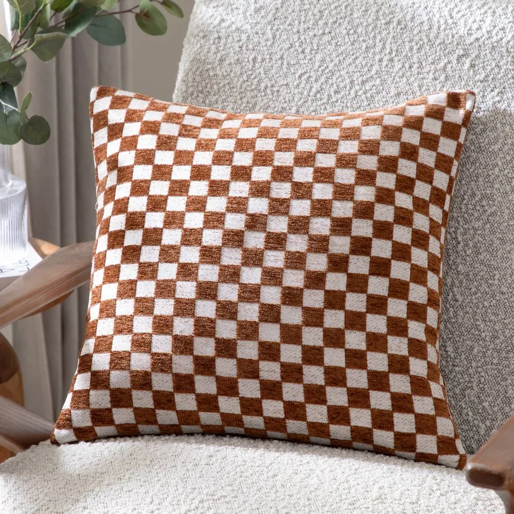 HOEM Larro Chenille Checkerboard Cushion in Copper