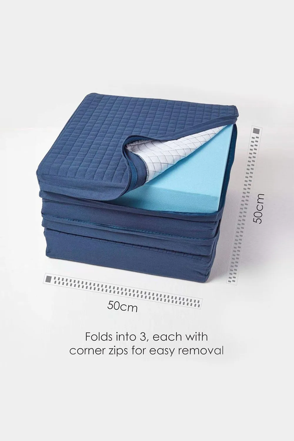 Homescapes Quilted Cotton 3 Seater Orthopaedic Booster Cushion Cover in Navy 4