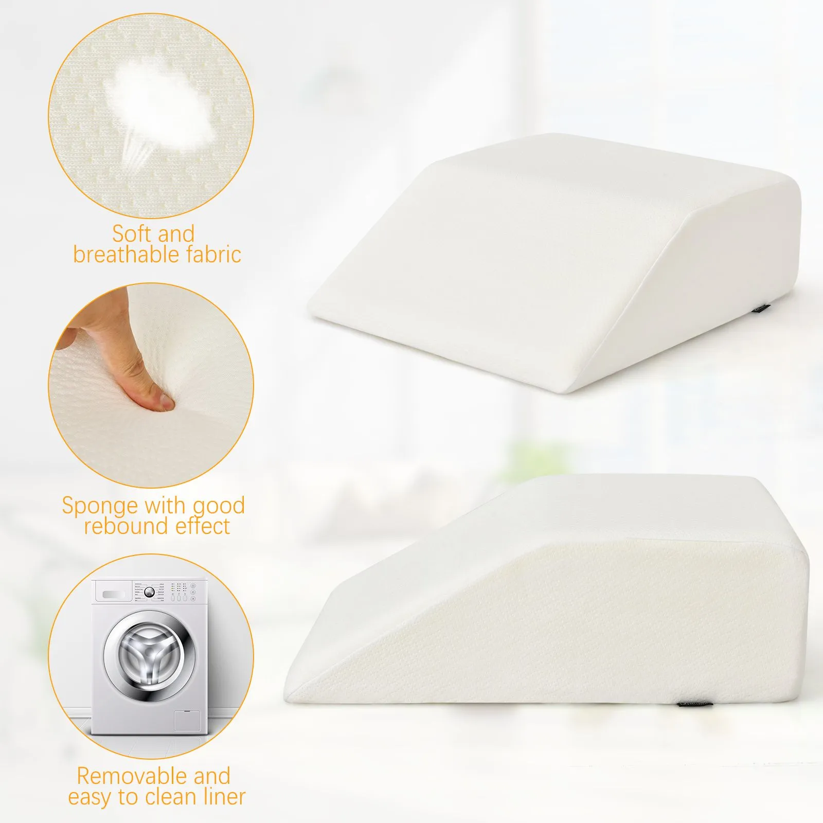 Costway Elevating Memory Foam Leg Rest Pillow Wedge Support Pillow W/ Washable Cover in White 4