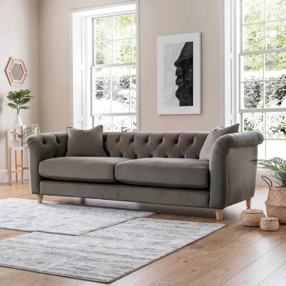 The Great Sofa Company Kensington 3-Seater Velvet Chesterfield Sofa in Grey 2