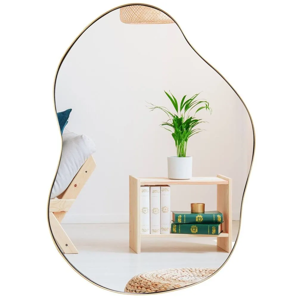 Costway Irregular Wall Mirror Metal Frame Asymmetrical Mirror Decorative Vanity Mirror in Gold