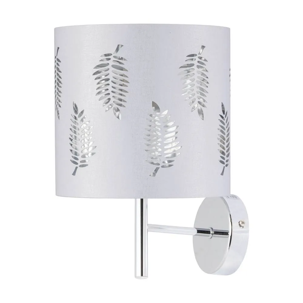 First Choice Lighting Set of 2 Brea - Chrome Wall Lights with White Fern Shades in Silver 2