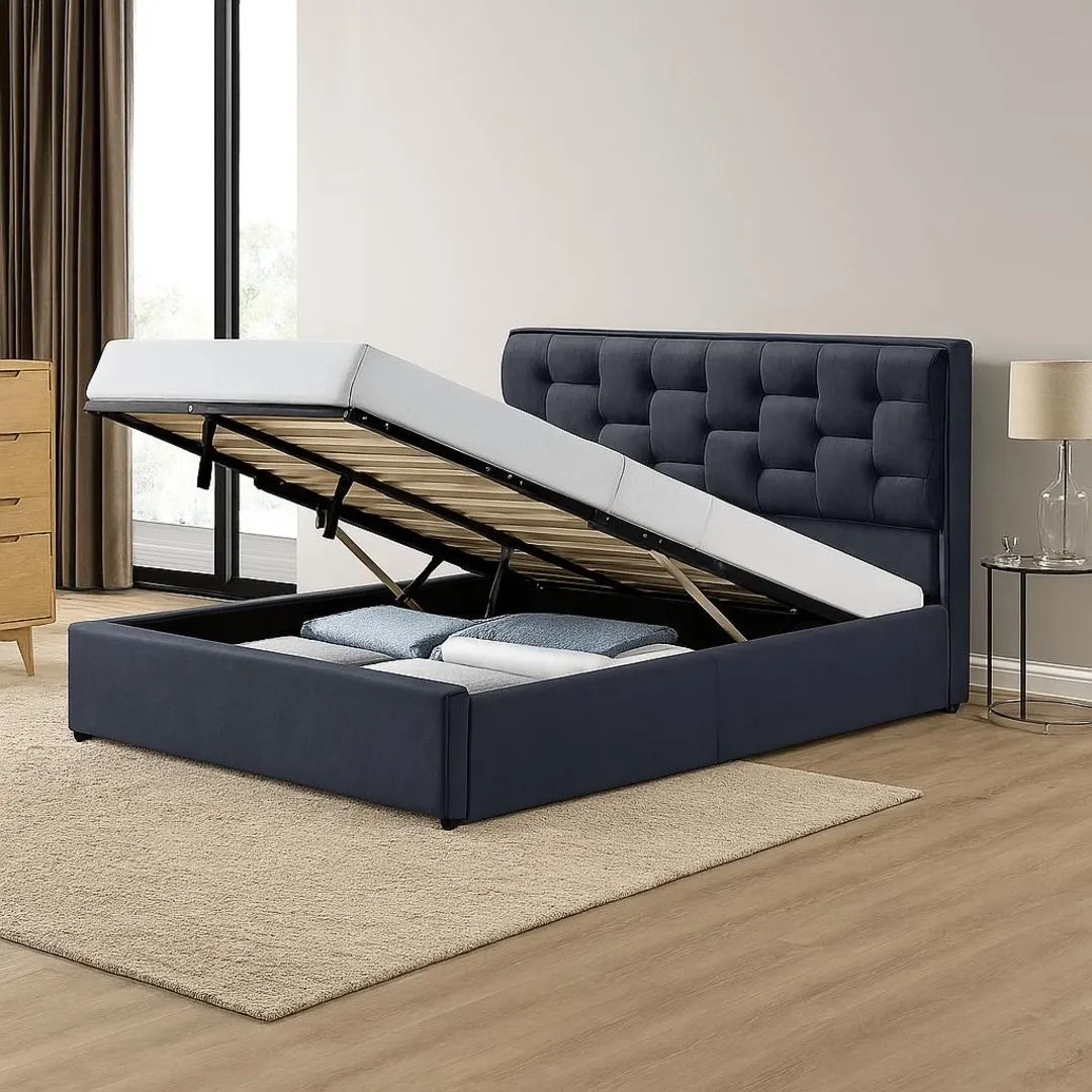 Comfy Living Ltd Plush Velvet Upholstered Gaslift Storage Bedframe in Dark Grey