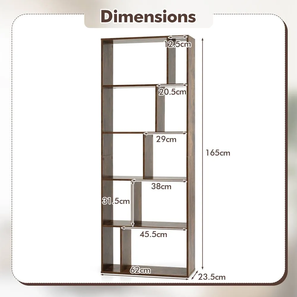 Costway 5-Tier Geometric Bookshelf with 10 Open Cubbies in Brown 2