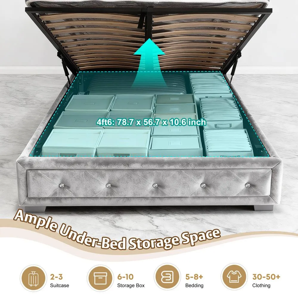 Comfy Living Ltd Fabric Silver Crushed Velvet Dimante Bedframe 4