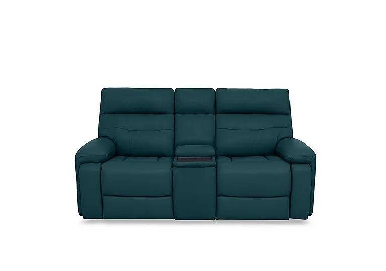 Cinemax Leather 2 Seater Media Console Power Recliner Sofa with Power Headrests - Midnight Jade