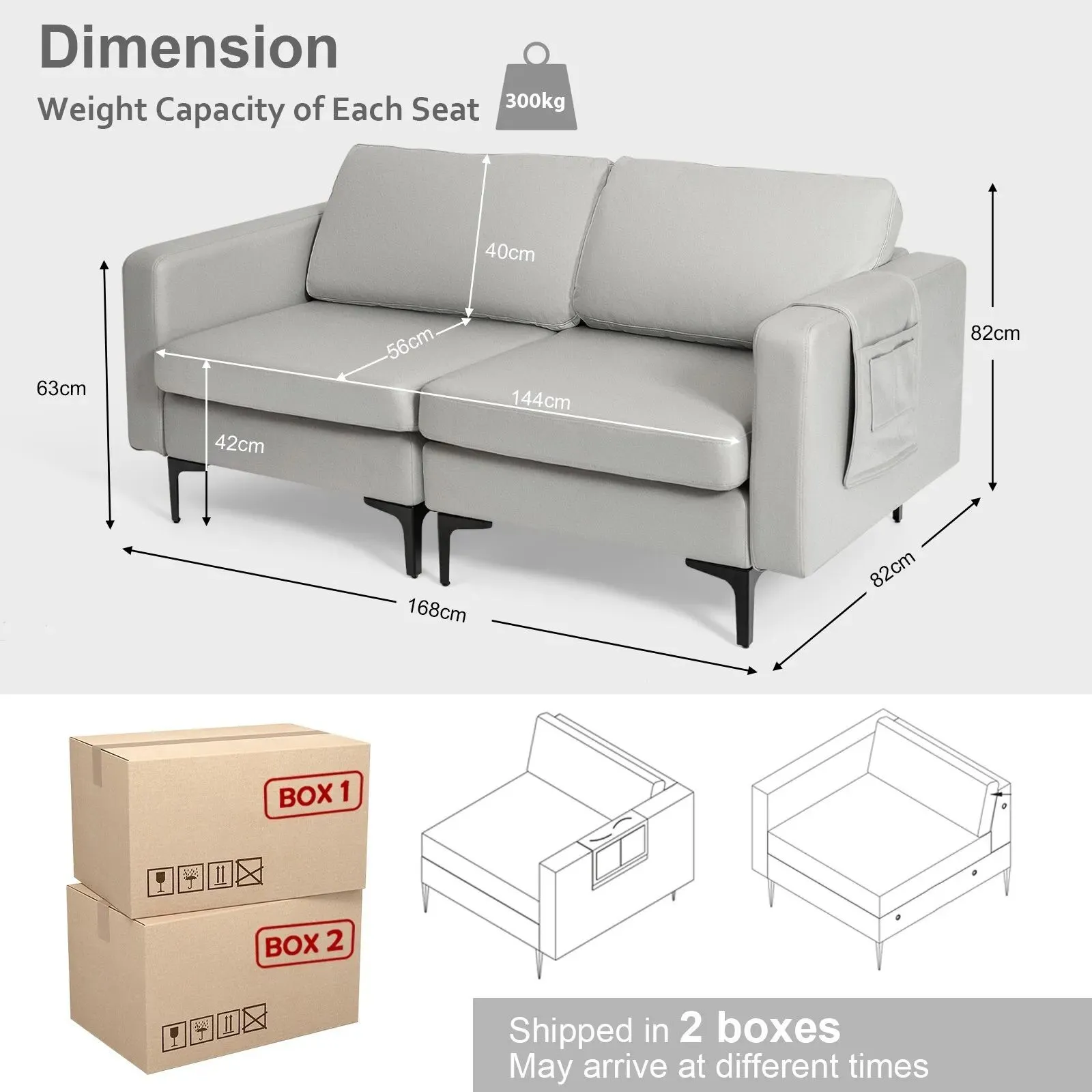Costway Modern Sofa Couch Loveseat 2-3-Seater Sofa Seat Upholstered Padded Cushions in Grey 3