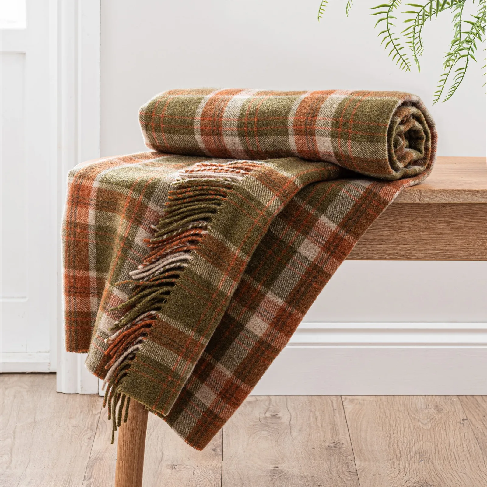 Checked Tweed Green Throw Green