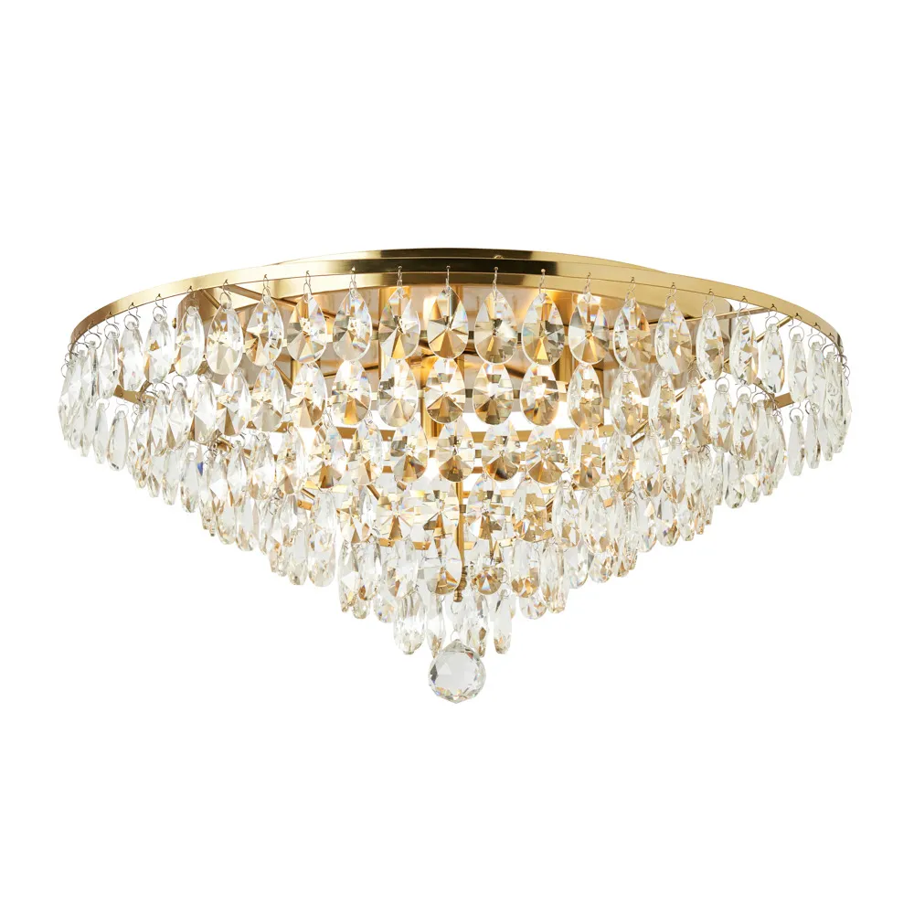 Elsa Crystal Diamond Effect Flush Ceiling Light, Brass 1