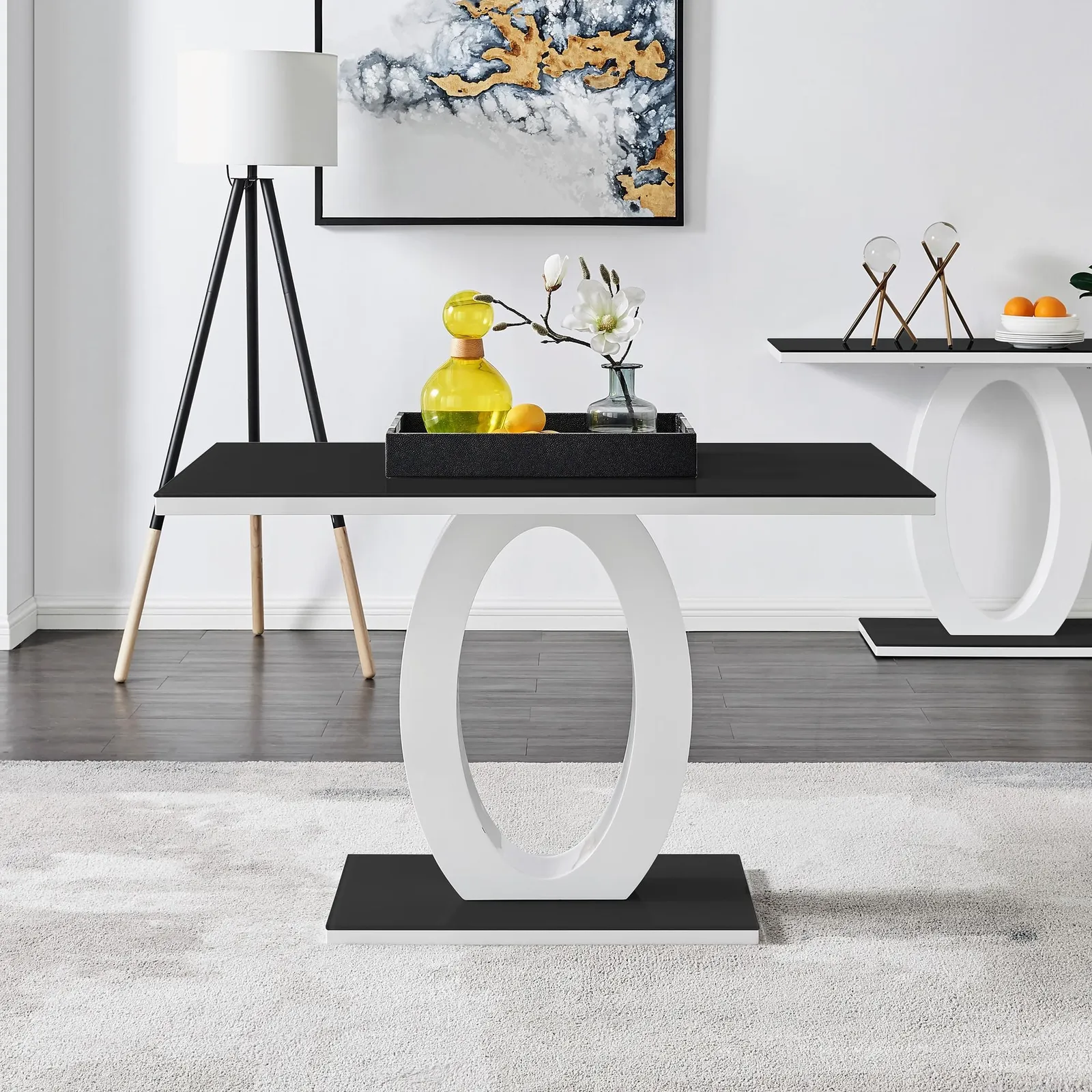 FurnitureboxUK Giovani 120cm 4-Seater Modern Rectangular High Gloss & Glass Dining Table in Black