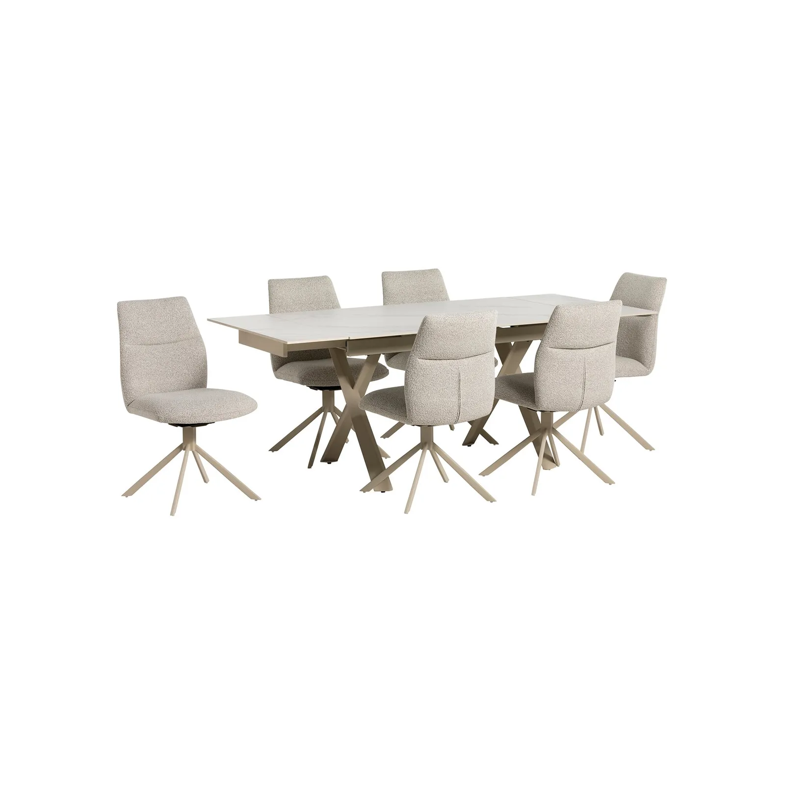 Altadena Extension Table+6 X Altadena Swivel Armchair, Neutral Ceramic | Barker & Stonehouse 3