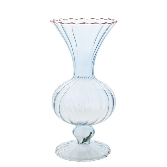 Hestia Ribbed Glass Pink Rimmed Vase