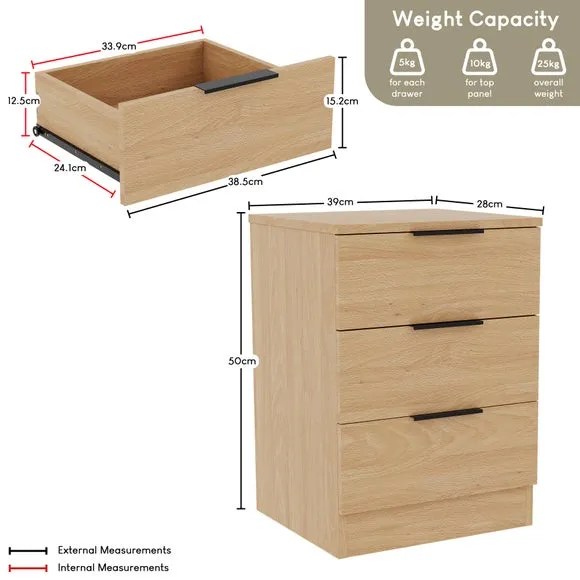 Hayes 3 Drawer Bedside Table 6