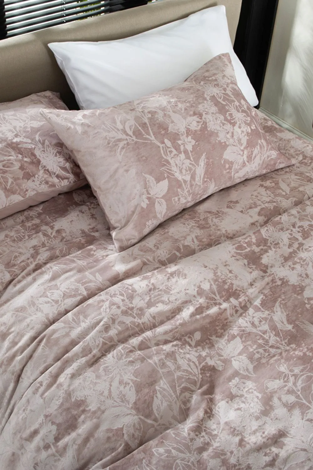 The Lyndon Company Crushed Velvet Chatsworth Printed Duvet Cover Set | Deyongs 1846 in Pink 5