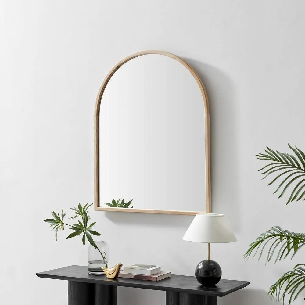 FurnitureboxUK Valerie Oak Wood Medium 100x80cm Overmantle Arch Mirror in Light Brown