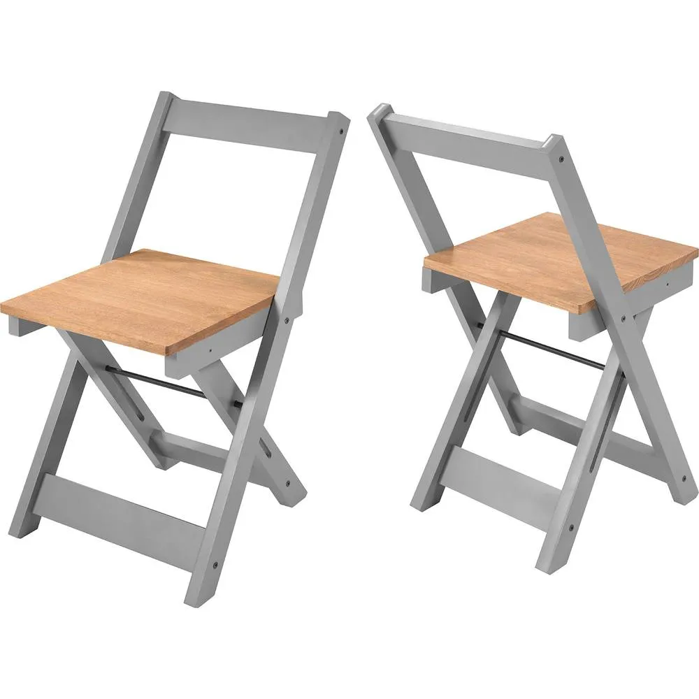 Seconique Santos Folding Chair (Box of 2) Grey Slate/Distressed Waxed Pine 2