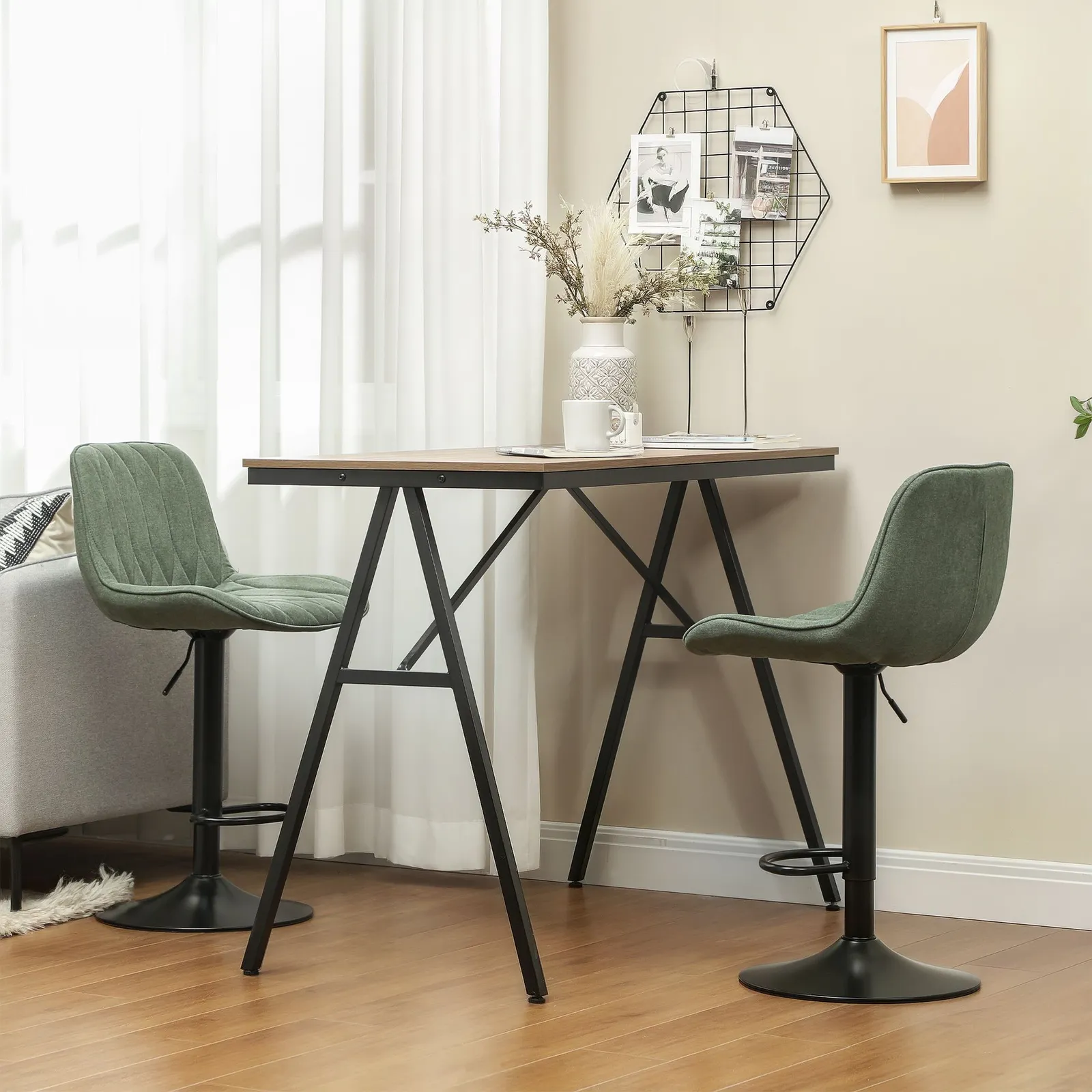 HOMCOM Bar Stools Set of 2, Modern Armless Bar Chairs in Green 2