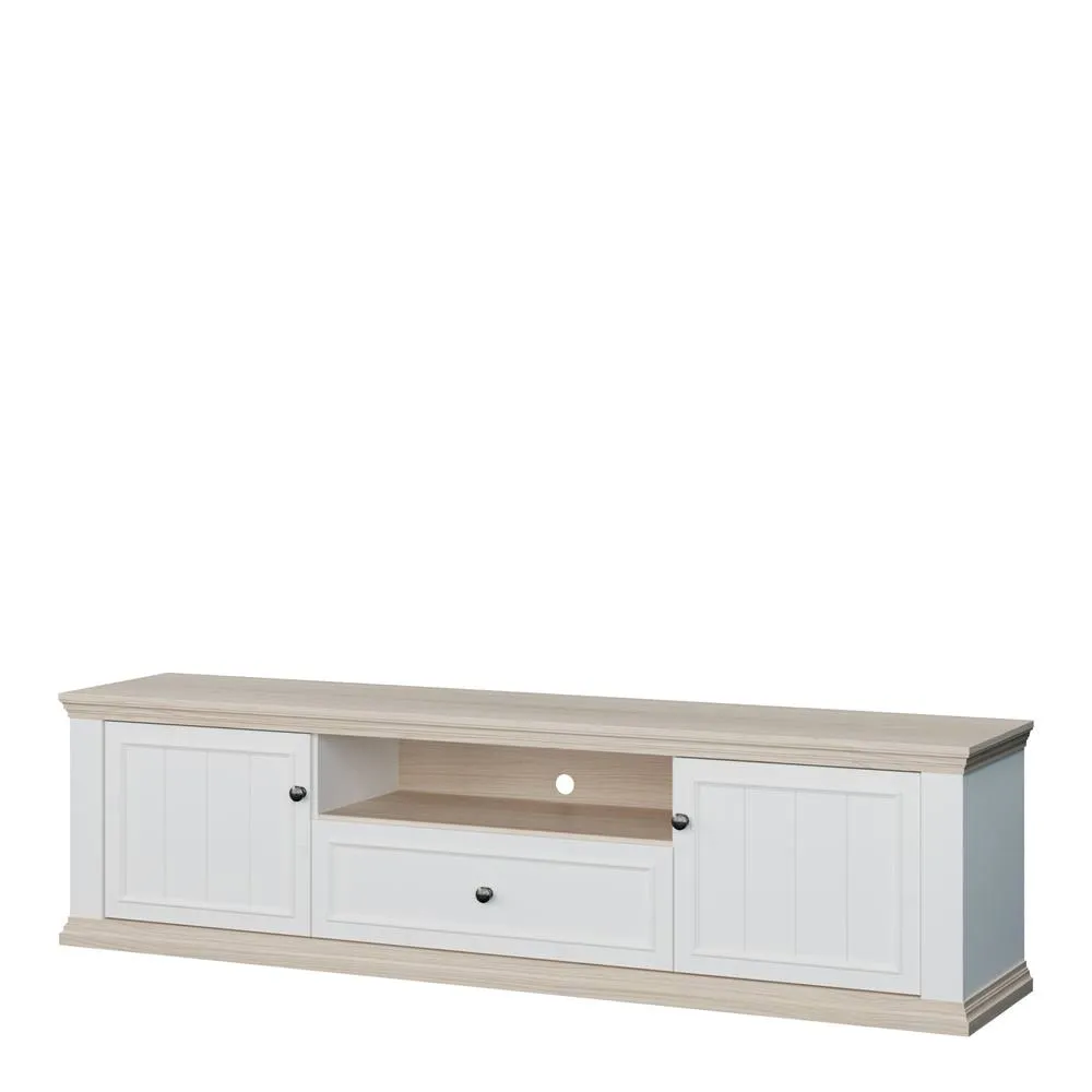Furniture To Go Pontypool Wide TV Unit - 2 Doors, Drawer & Open Shelf in White & Oak 4