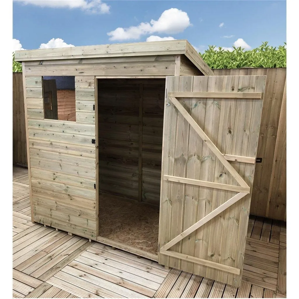 Marlborough 6 x 3 Pressure Treated Pent Garden Shed with Single Door in Natural 4